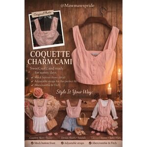 Abercrombie & Fitch Crop Top Mock Button Front Cami Adjustable Strap Pink S 191